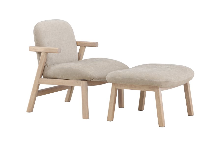 VENTURE HOME Rile Lnestol + Fodskammel - Hvidvasket/Beige
