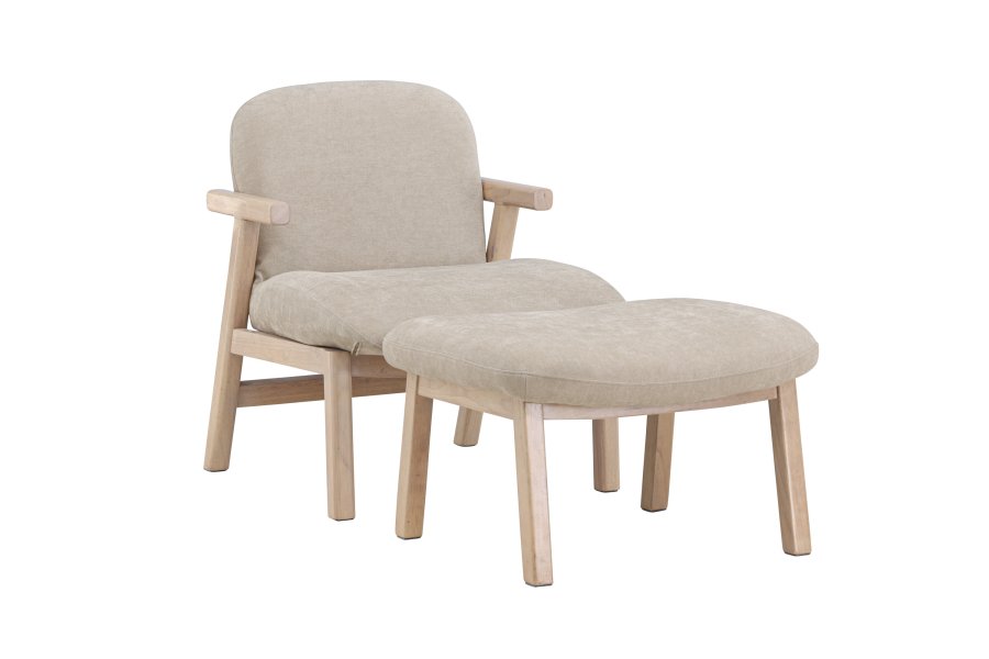 VENTURE HOME Rile Lnestol + Fodskammel - Hvidvasket/Beige