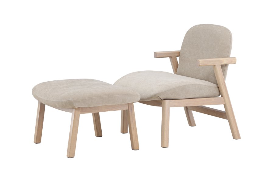 VENTURE HOME Rile Lnestol + Fodskammel - Hvidvasket/Beige
