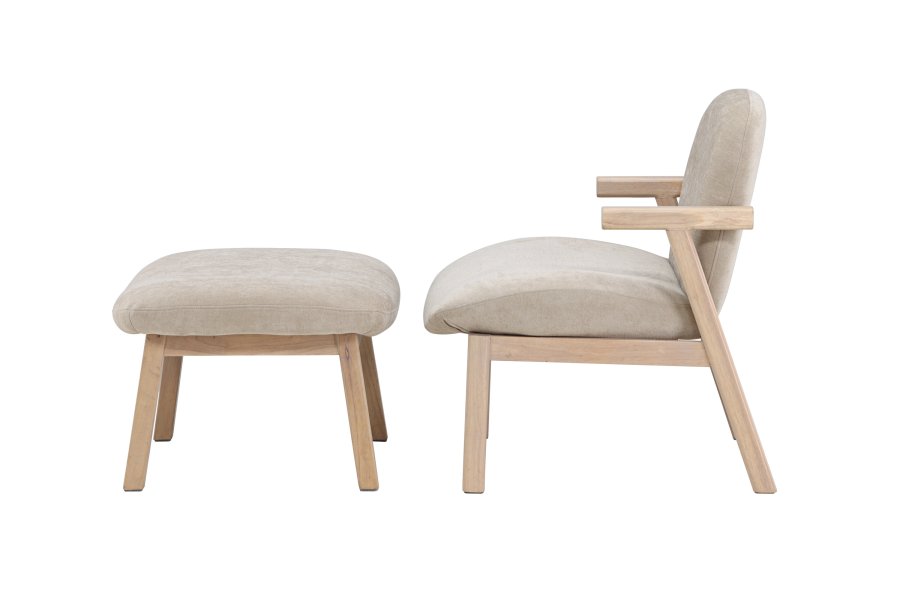 VENTURE HOME Rile Lnestol + Fodskammel - Hvidvasket/Beige