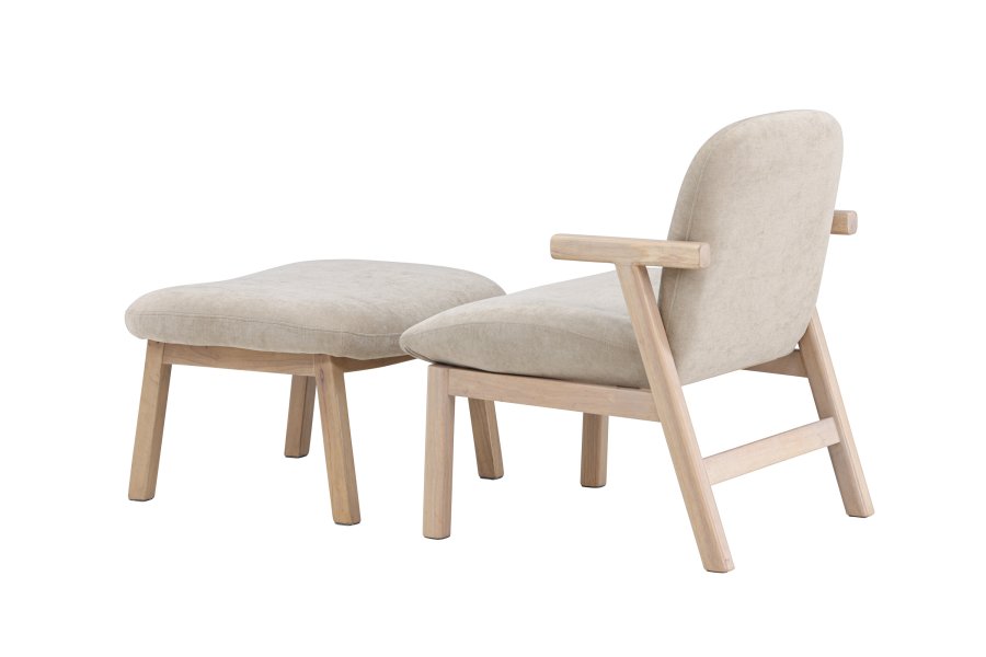 VENTURE HOME Rile Lnestol + Fodskammel - Hvidvasket/Beige