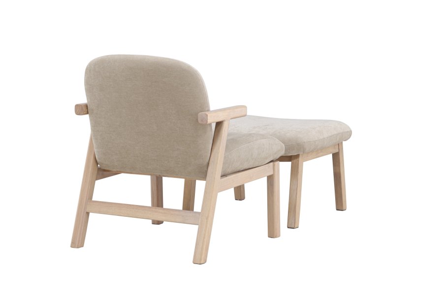 VENTURE HOME Rile Lnestol + Fodskammel - Hvidvasket/Beige