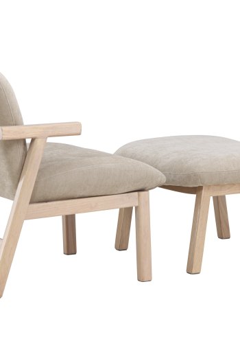 VENTURE HOME Rile Lnestol + Fodskammel - Hvidvasket/Beige