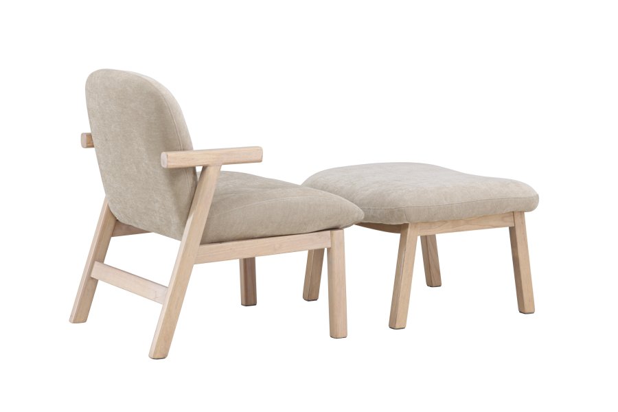 VENTURE HOME Rile Lnestol + Fodskammel - Hvidvasket/Beige