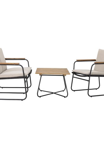 BLOOMINGVILLE Hampton havesofa, m. armln og hynder - akacietr og sort flettet snor/metal