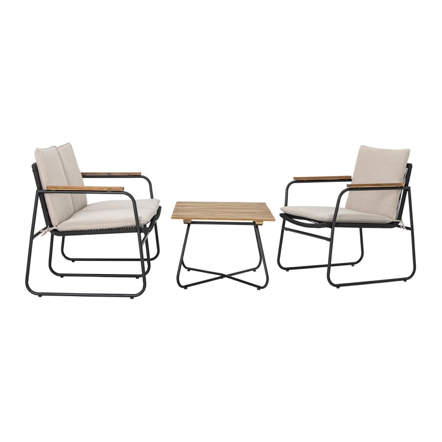 BLOOMINGVILLE Hampton havesofa, m. armln og hynder - akacietr og sort flettet snor/metal