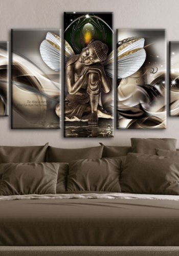ARTGEIST billede trykt p lrred - Winged Buddha, 5-delt - Flere strrelser