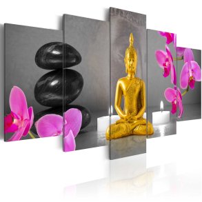 ARTGEIST billede trykt p lrred - Zen: golden Buddha, 5-delt - Flere strrelser