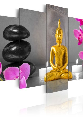 ARTGEIST billede trykt p lrred - Zen: golden Buddha, 5-delt - Flere strrelser