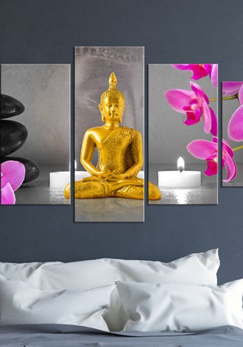 ARTGEIST billede trykt p lrred - Zen: golden Buddha, 5-delt - Flere strrelser
