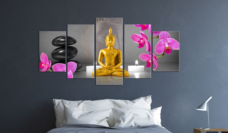 ARTGEIST billede trykt p lrred - Zen: golden Buddha, 5-delt - Flere strrelser