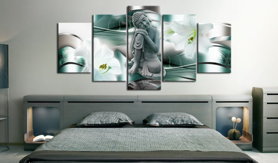 ARTGEIST billede trykt p lrred - Buddha and lilies, 5-delt - Flere strrelser