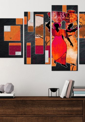 ARTGEIST billede trykt p lrred - Women Carrying Water, 5-delt - Flere strrelser