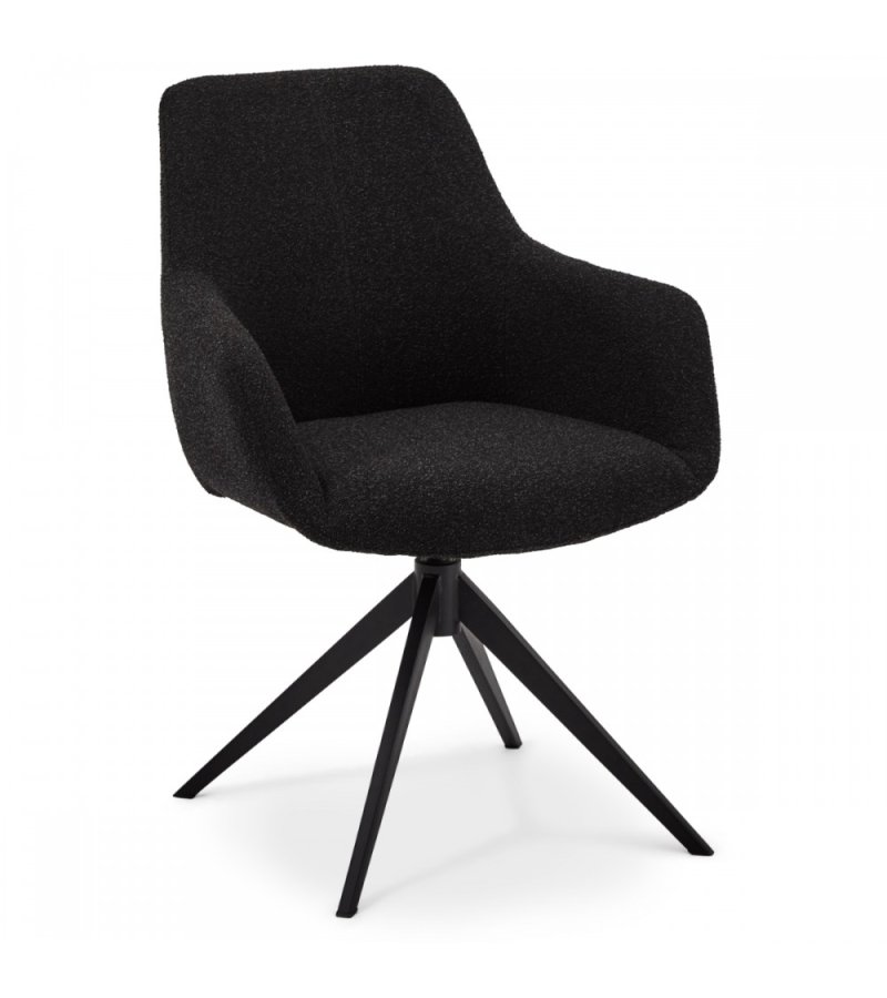 Helena spisebordsstol, m. armln og drejefunktion - sort polyester stof og sort metal
