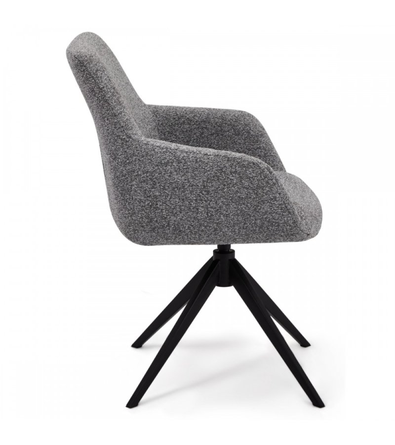 Helena spisebordsstol, m. armln og drejefunktion - gr polyester stof og sort metal