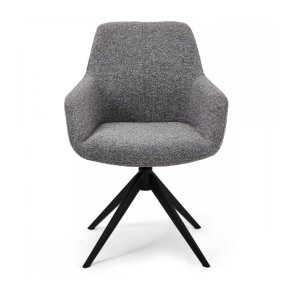 Helena spisebordsstol, m. armln og drejefunktion - gr polyester stof og sort metal