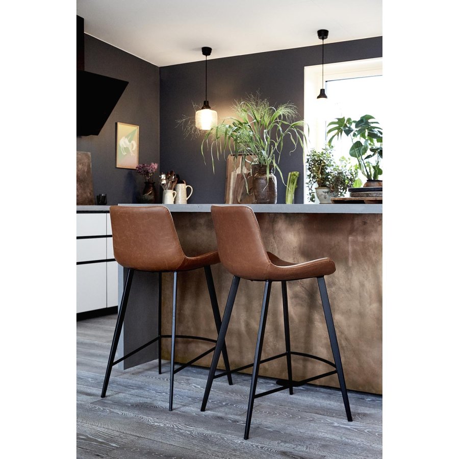 DAN-FORM Hype barstol, m. rygln og fodsttte - lysebrun kunstlder og sort stl