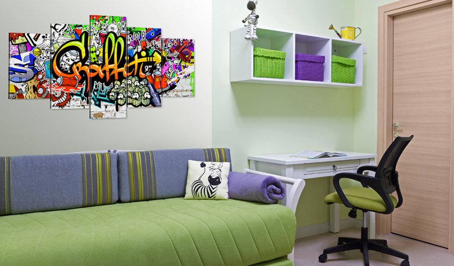 ARTGEIST billede trykt p lrred - Artistic Graffiti, 5-delt - Flere strrelser