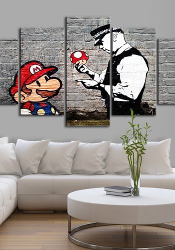 ARTGEIST billede trykt p lrred - Super Mario Mushroom Cop, 5-delt - Flere strrelser