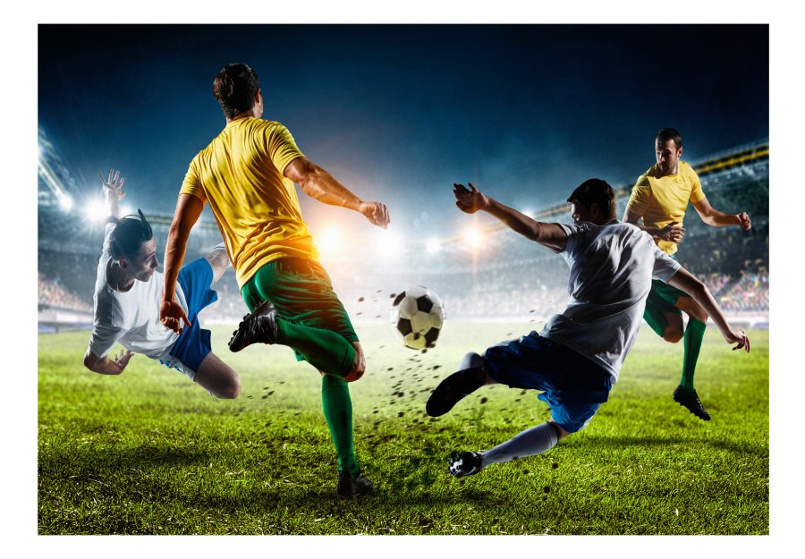 ARTGEIST Fototapet - Decisive Tackle, tackling i fodboldkamp (flere strrelser)