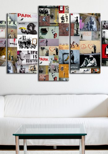 ARTGEIST billede trykt p lrred - Art of Collage: Banksy IV, 5-delt - Flere strrelser