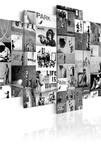 ARTGEIST billede trykt p lrred - Banksy: Graffiti Collage IV, 5-delt - Flere strrelser