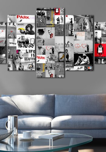 ARTGEIST billede trykt p lrred - Street Art: Banksy IV, 5-delt - Flere strrelser