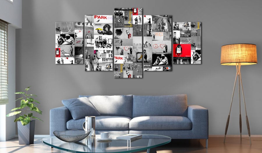 ARTGEIST billede trykt p lrred - Street Art: Banksy IV, 5-delt - Flere strrelser