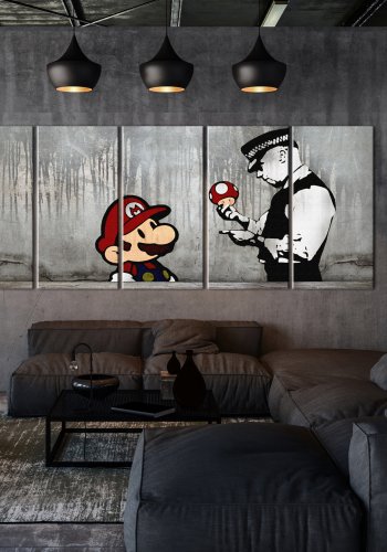 ARTGEIST billede trykt p lrred - Mario Bros on Concrete, 5-delt - Flere strrelser