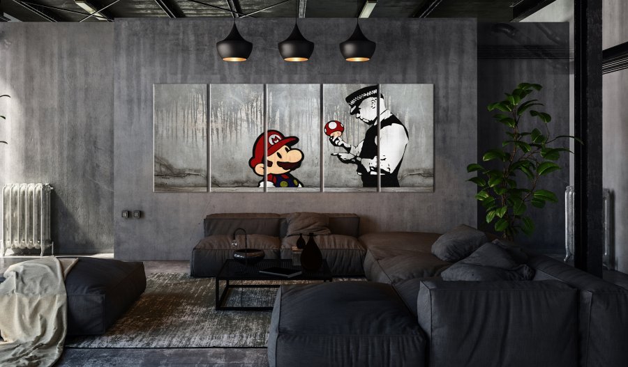 ARTGEIST billede trykt p lrred - Mario Bros on Concrete, 5-delt - Flere strrelser