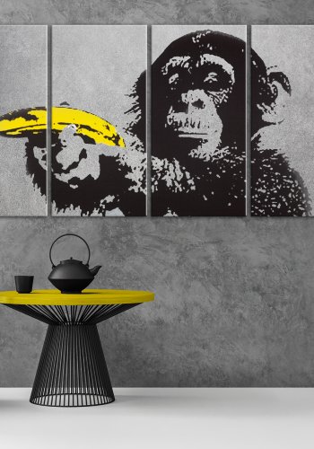 ARTGEIST billede trykt p lrred - Monkey and Banana, 5-delt - Flere strrelser