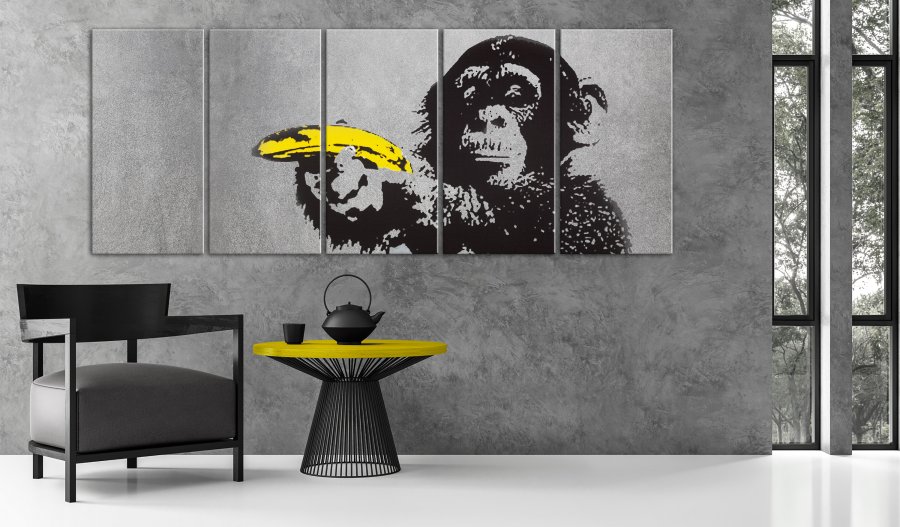 ARTGEIST billede trykt p lrred - Monkey and Banana, 5-delt - Flere strrelser