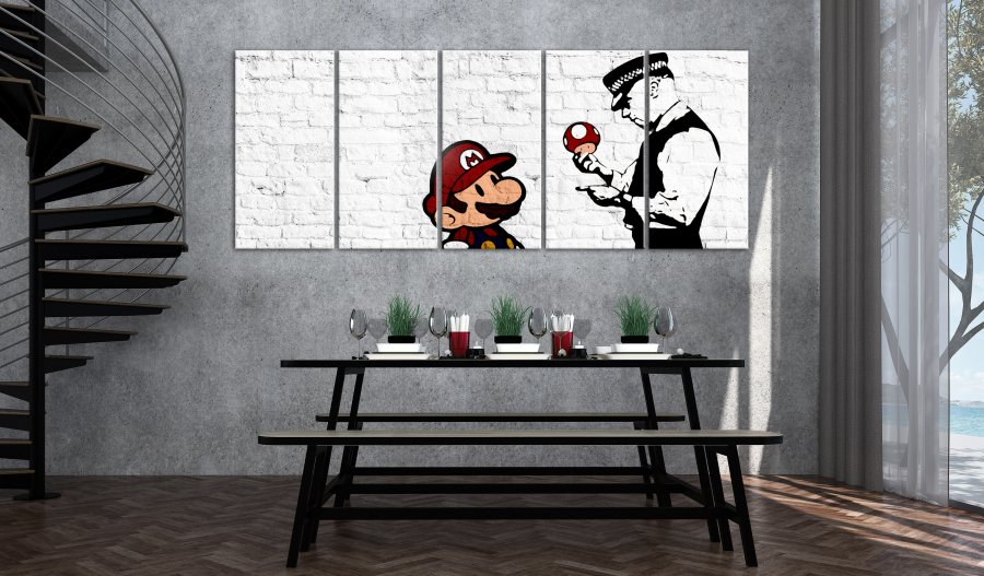 ARTGEIST billede trykt p lrred - Graffiti on Brick, 5-delt - Flere strrelser