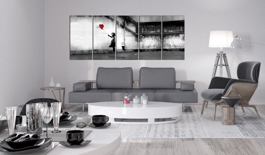 ARTGEIST billede trykt p lrred - Banksy: Runaway Balloon, 5-delt - Flere strrelser