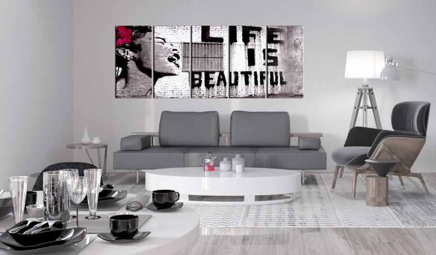 ARTGEIST billede trykt p lrred - Banksy: Life is Beautiful, 5-delt - Flere strrelser