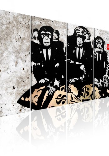 ARTGEIST billede trykt p lrred - Banksy: Three Monkeys, 5-delt - Flere strrelser