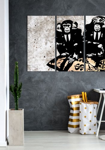 ARTGEIST billede trykt p lrred - Banksy: Three Monkeys, 5-delt - Flere strrelser