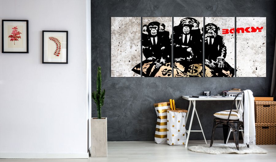 ARTGEIST billede trykt p lrred - Banksy: Three Monkeys, 5-delt - Flere strrelser
