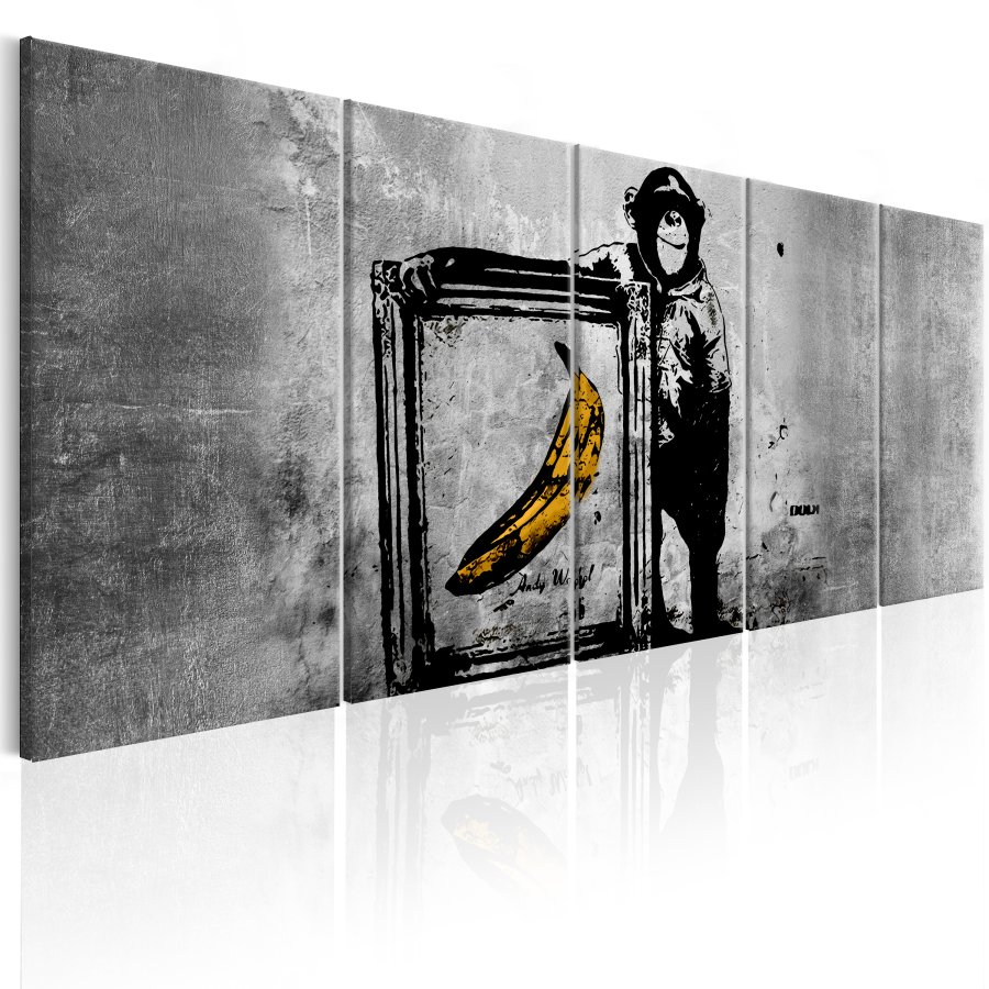 ARTGEIST billede trykt p lrred - Banksy: Monkey with Frame, 5-delt - Flere strrelser