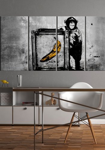 ARTGEIST billede trykt p lrred - Banksy: Monkey with Frame, 5-delt - Flere strrelser