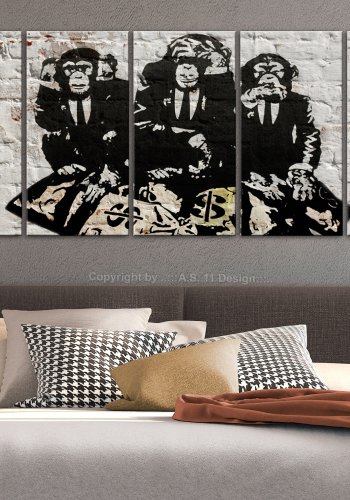 ARTGEIST billede trykt p lrred - Rich Monkeys, 5-delt narrow - Flere strrelser