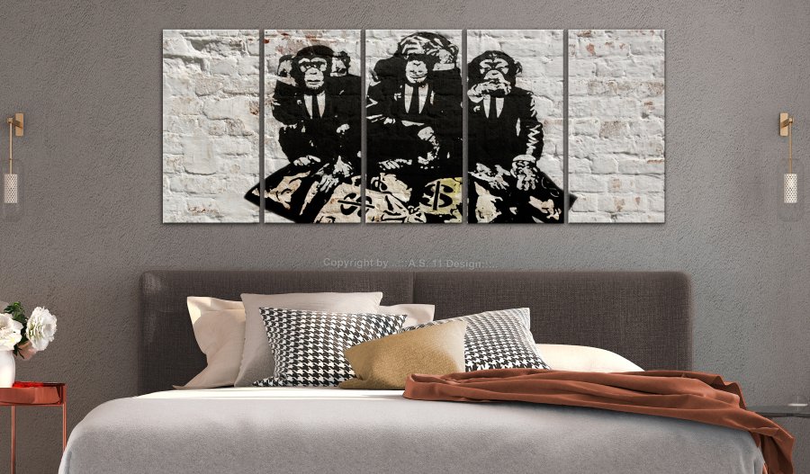 ARTGEIST billede trykt p lrred - Rich Monkeys, 5-delt narrow - Flere strrelser