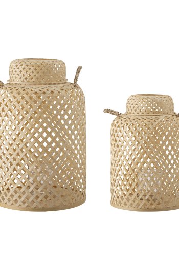 BLOOMINGVILLE Madlin lanterne, m. glas, rund - natur bambus (st af 2)