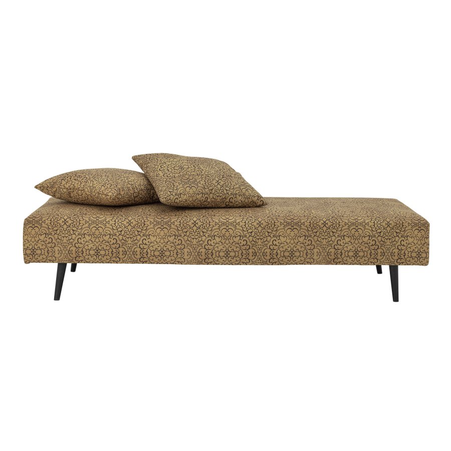 BLOOMINGVILLE Gulli daybed, m. 2 puder - gul bomuld og mrkebrun tr (200x80)