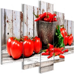 ARTGEIST billede trykt p lrred - Red Vegetables on Wood, 5-delt - Flere strrelser