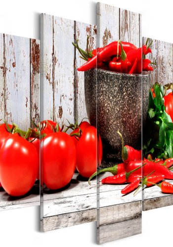 ARTGEIST billede trykt p lrred - Red Vegetables on Wood, 5-delt - Flere strrelser
