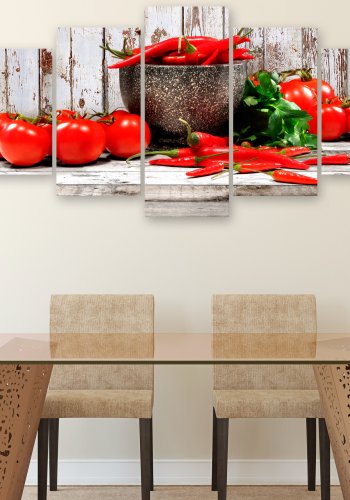 ARTGEIST billede trykt p lrred - Red Vegetables on Wood, 5-delt - Flere strrelser