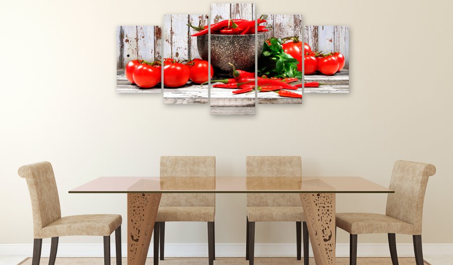 ARTGEIST billede trykt p lrred - Red Vegetables on Wood, 5-delt - Flere strrelser