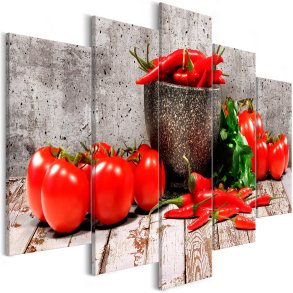 ARTGEIST billede trykt p lrred - Red Vegetables Concrete, 5-delt - Flere strrelser