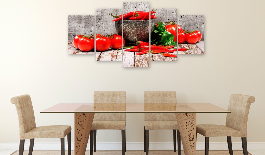 ARTGEIST billede trykt p lrred - Red Vegetables Concrete, 5-delt - Flere strrelser